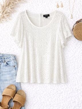 Verve Ami White Lace Scoop Neck Top 1X Boho Romantic